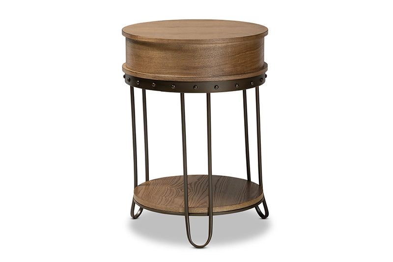Baxton Studio Kellyn Vintage Rustic Industrial Oak Brown Finished Wood and Black Finished Metal 1-Drawer End Table