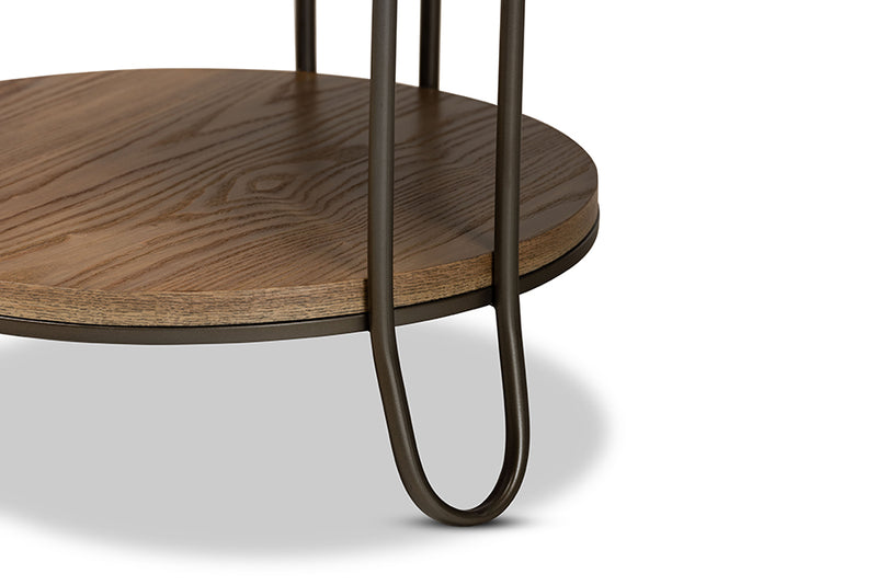 Baxton Studio Kellyn Vintage Rustic Industrial Oak Brown Finished Wood and Black Finished Metal 1-Drawer End Table