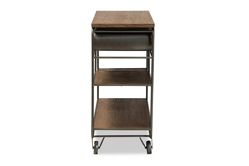 Baxton Studio Grant Vintage Rustic Industrial Oak Brown Finished Wood and Black Finished Metal 2-Drawer Kitchen Cart