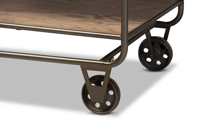 Baxton Studio Grant Vintage Rustic Industrial Oak Brown Finished Wood and Black Finished Metal 2-Drawer Kitchen Cart