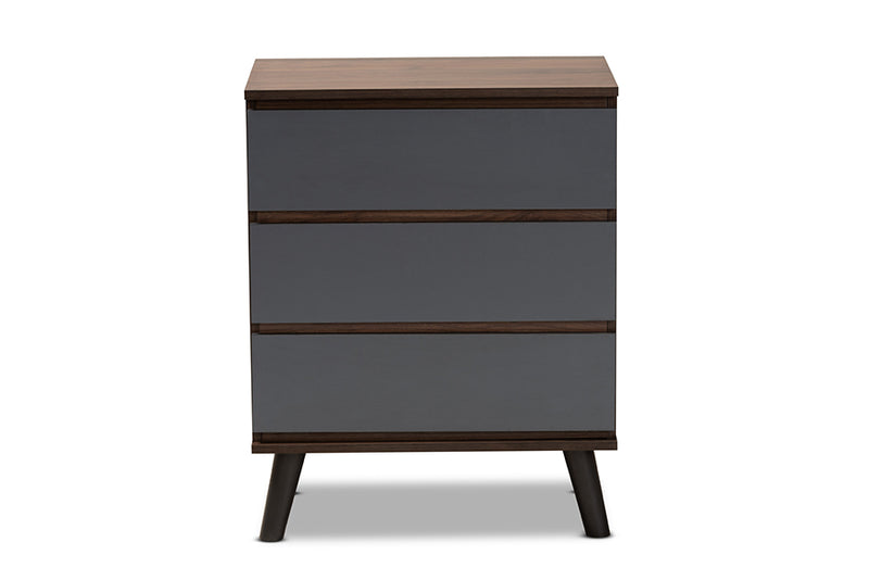 Baxton Studio Roldan Modern and Contemporary Two-Tone Walnut and Grey Finished Wood 3-Drawer Bedroom Chest