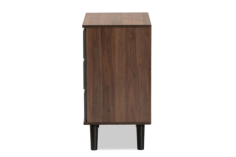 Baxton Studio Roldan Modern and Contemporary Two-Tone Walnut and Grey Finished Wood 3-Drawer Bedroom Chest