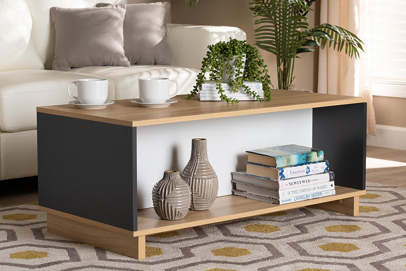 Baxton Studio Marigold Modern and Contemporary Multicolor Oak Brown and Grey Finished Wood Storage Coffee Table