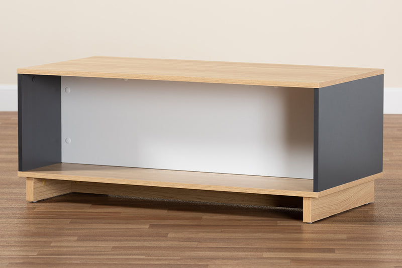 Baxton Studio Marigold Modern and Contemporary Multicolor Oak Brown and Grey Finished Wood Storage Coffee Table