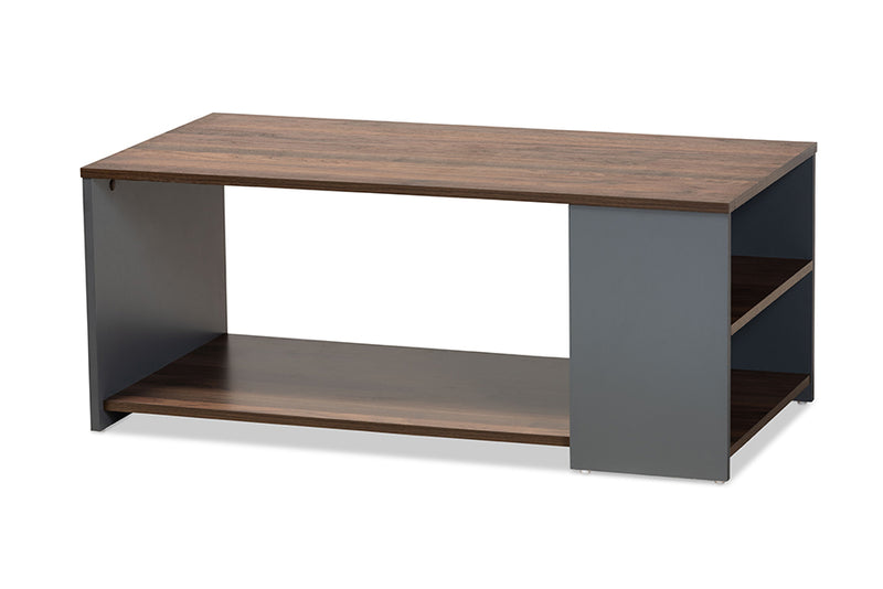 Baxton Studio Thornton Modern and Contemporary Two-Tone Walnut Brown and Grey Finished Wood Storage Coffee Table