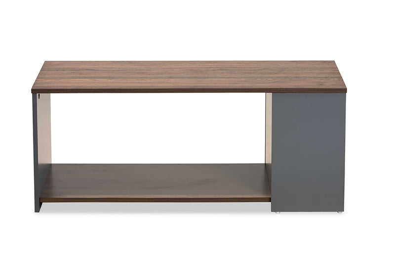 Baxton Studio Thornton Modern and Contemporary Two-Tone Walnut Brown and Grey Finished Wood Storage Coffee Table