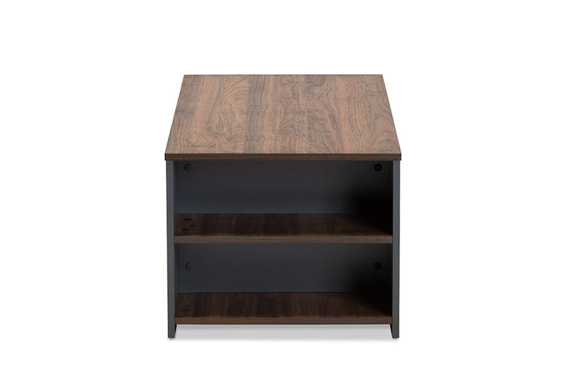Baxton Studio Thornton Modern and Contemporary Two-Tone Walnut Brown and Grey Finished Wood Storage Coffee Table