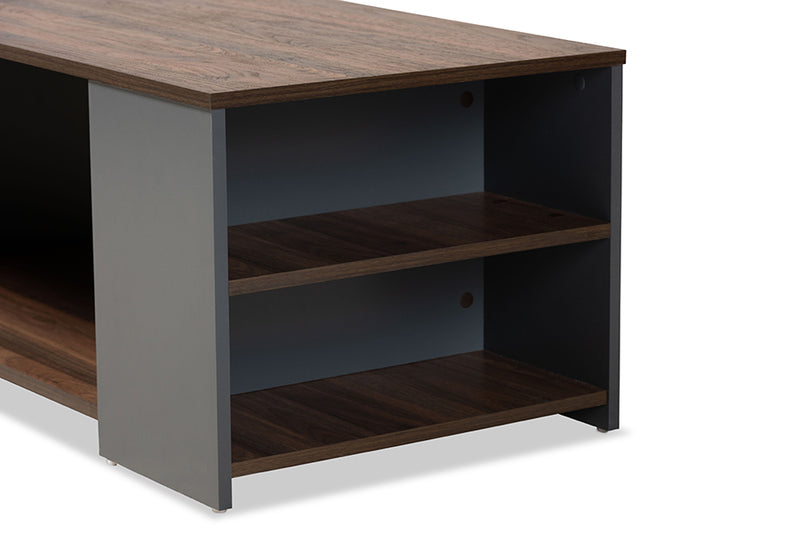 Baxton Studio Thornton Modern and Contemporary Two-Tone Walnut Brown and Grey Finished Wood Storage Coffee Table