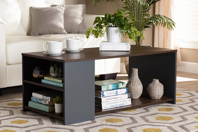 Baxton Studio Thornton Modern and Contemporary Two-Tone Walnut Brown and Grey Finished Wood Storage Coffee Table