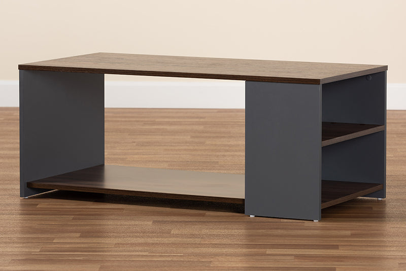 Baxton Studio Thornton Modern and Contemporary Two-Tone Walnut Brown and Grey Finished Wood Storage Coffee Table
