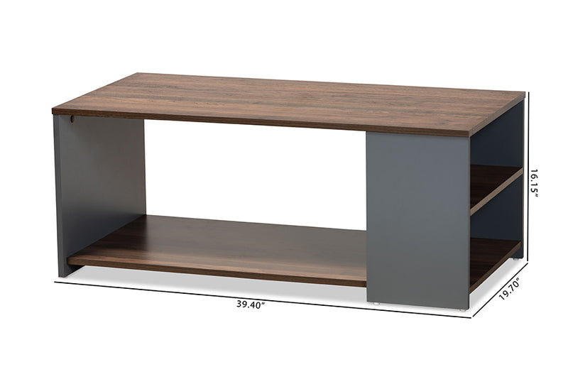 Baxton Studio Thornton Modern and Contemporary Two-Tone Walnut Brown and Grey Finished Wood Storage Coffee Table