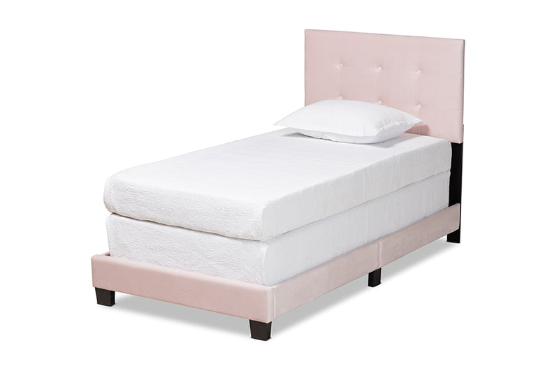 Baxton Studio Caprice Modern and Contemporary Glam Light Pink Velvet Fabric Upholstered Twin Size Panel Bed
