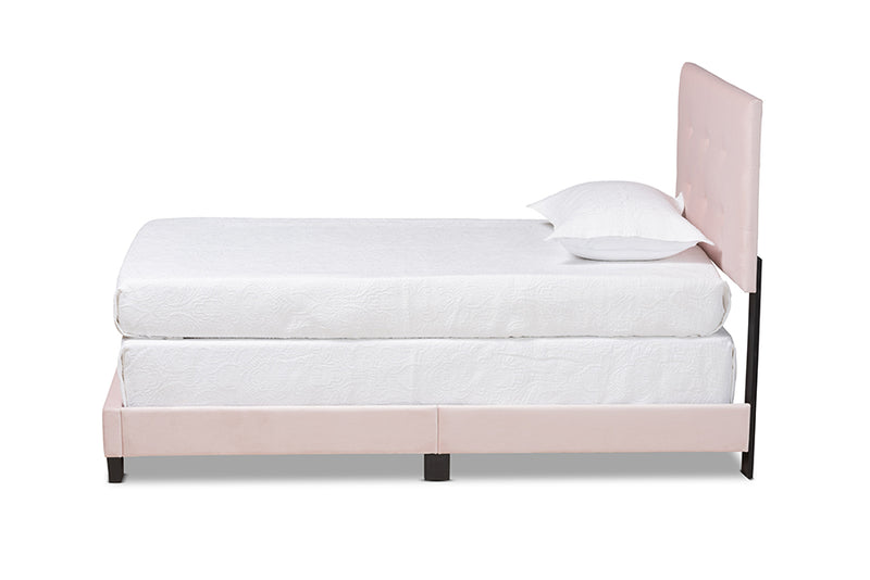 Baxton Studio Caprice Modern and Contemporary Glam Light Pink Velvet Fabric Upholstered Twin Size Panel Bed
