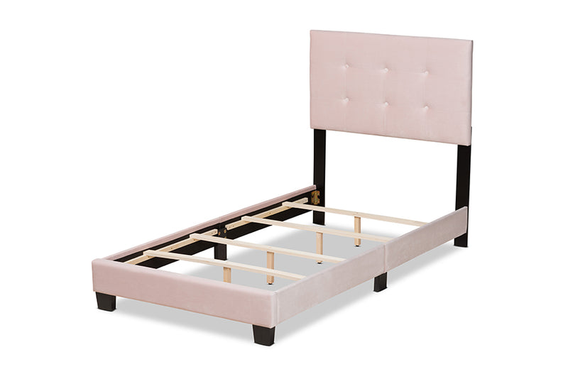 Baxton Studio Caprice Modern and Contemporary Glam Light Pink Velvet Fabric Upholstered Twin Size Panel Bed