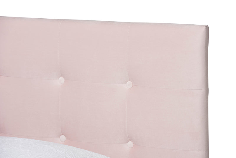Baxton Studio Caprice Modern and Contemporary Glam Light Pink Velvet Fabric Upholstered Twin Size Panel Bed