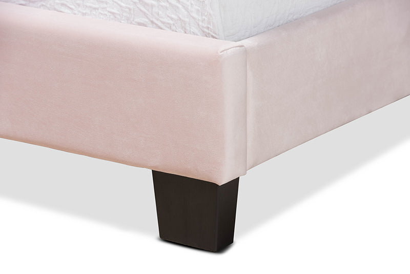 Baxton Studio Caprice Modern and Contemporary Glam Light Pink Velvet Fabric Upholstered Twin Size Panel Bed