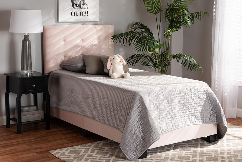 Baxton Studio Caprice Modern and Contemporary Glam Light Pink Velvet Fabric Upholstered Twin Size Panel Bed
