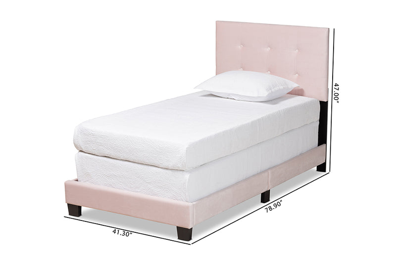 Baxton Studio Caprice Modern and Contemporary Glam Light Pink Velvet Fabric Upholstered Twin Size Panel Bed