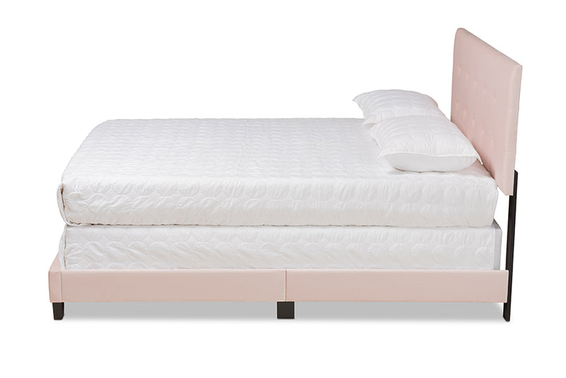 Baxton Studio Caprice Modern and Contemporary Glam Light Pink Velvet Fabric Upholstered Queen Size Panel Bed