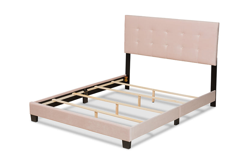 Baxton Studio Caprice Modern and Contemporary Glam Light Pink Velvet Fabric Upholstered Queen Size Panel Bed