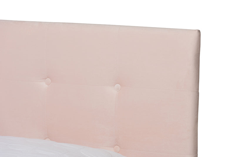 Baxton Studio Caprice Modern and Contemporary Glam Light Pink Velvet Fabric Upholstered Full Size Panel Bed