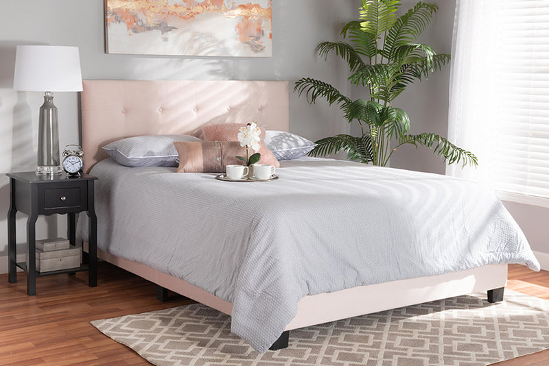 Baxton Studio Caprice Modern and Contemporary Glam Light Pink Velvet Fabric Upholstered Full Size Panel Bed
