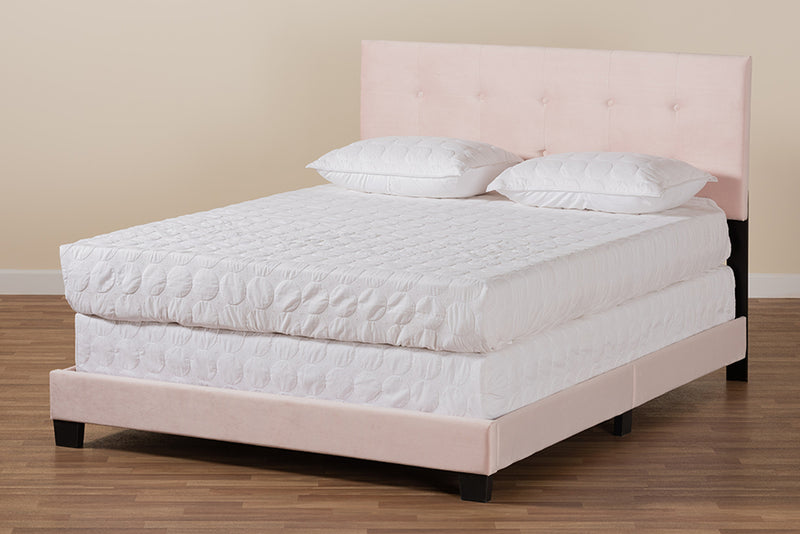Baxton Studio Caprice Modern and Contemporary Glam Light Pink Velvet Fabric Upholstered Queen Size Panel Bed