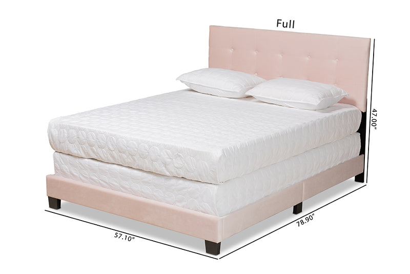 Baxton Studio Caprice Modern and Contemporary Glam Light Pink Velvet Fabric Upholstered Full Size Panel Bed