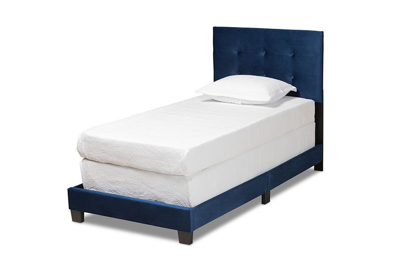 Baxton Studio Caprice Modern and Contemporary Glam Navy Blue Velvet Fabric Upholstered Twin Size Panel Bed
