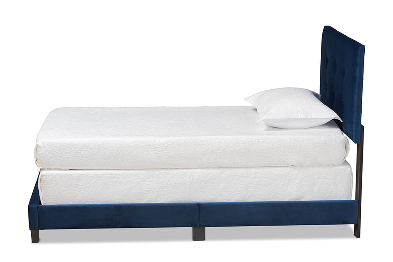 Baxton Studio Caprice Modern and Contemporary Glam Navy Blue Velvet Fabric Upholstered Twin Size Panel Bed