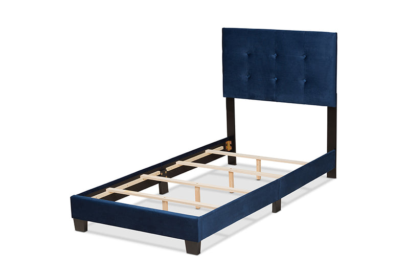 Baxton Studio Caprice Modern and Contemporary Glam Navy Blue Velvet Fabric Upholstered Twin Size Panel Bed