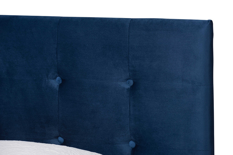 Baxton Studio Caprice Modern and Contemporary Glam Navy Blue Velvet Fabric Upholstered Twin Size Panel Bed