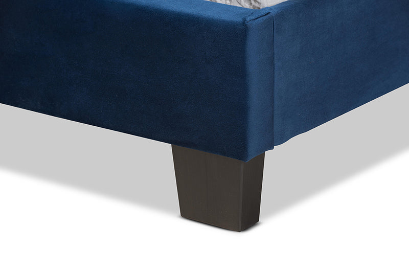 Baxton Studio Caprice Modern and Contemporary Glam Navy Blue Velvet Fabric Upholstered Twin Size Panel Bed