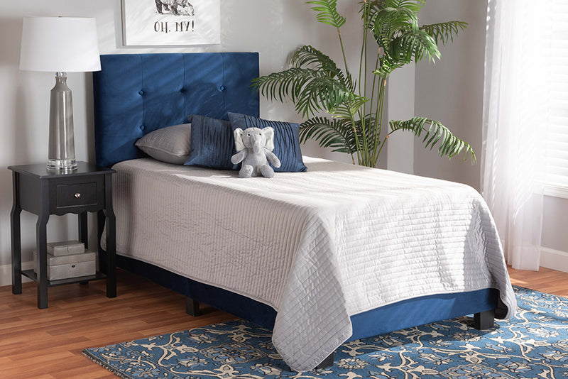 Baxton Studio Caprice Modern and Contemporary Glam Navy Blue Velvet Fabric Upholstered Twin Size Panel Bed