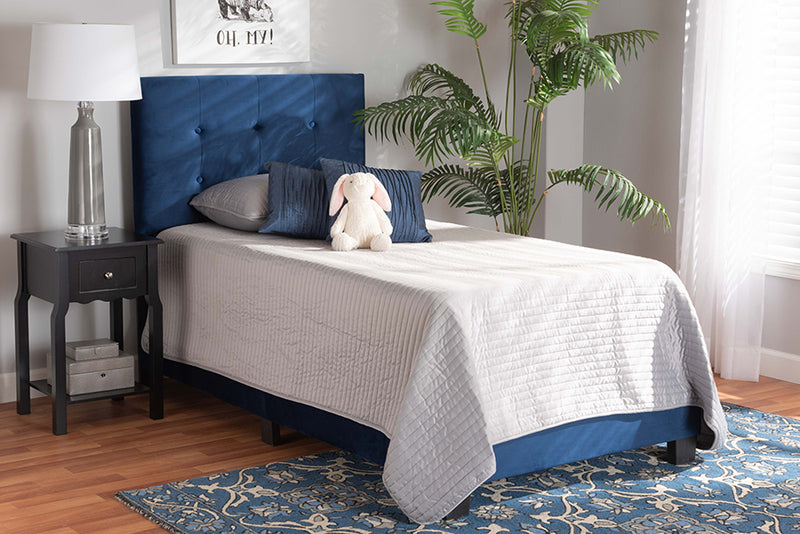 Baxton Studio Caprice Modern and Contemporary Glam Navy Blue Velvet Fabric Upholstered Twin Size Panel Bed