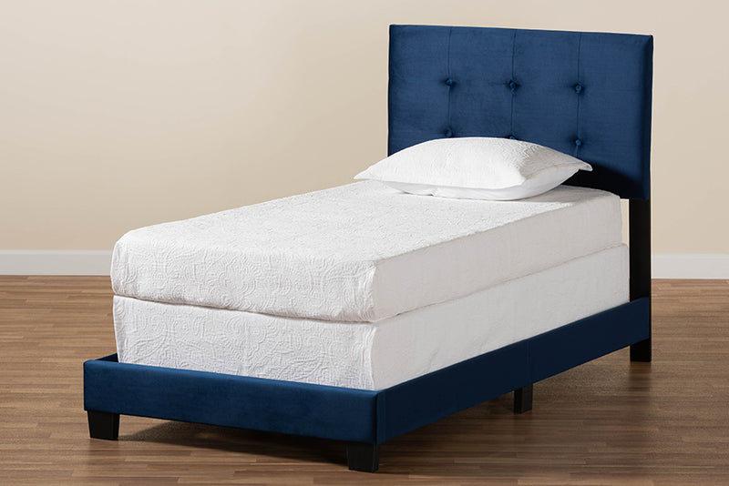 Baxton Studio Caprice Modern and Contemporary Glam Navy Blue Velvet Fabric Upholstered Twin Size Panel Bed
