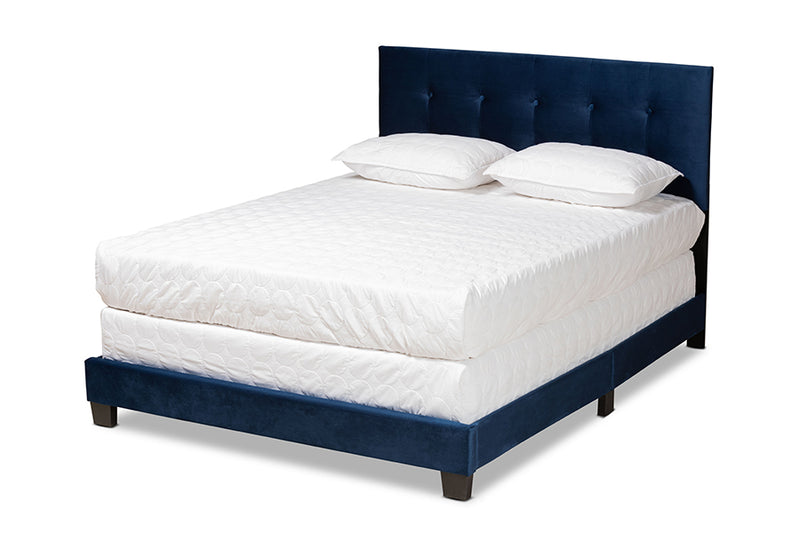 Baxton Studio Caprice Modern and Contemporary Glam Navy Blue Velvet Fabric Upholstered Full Size Panel Bed