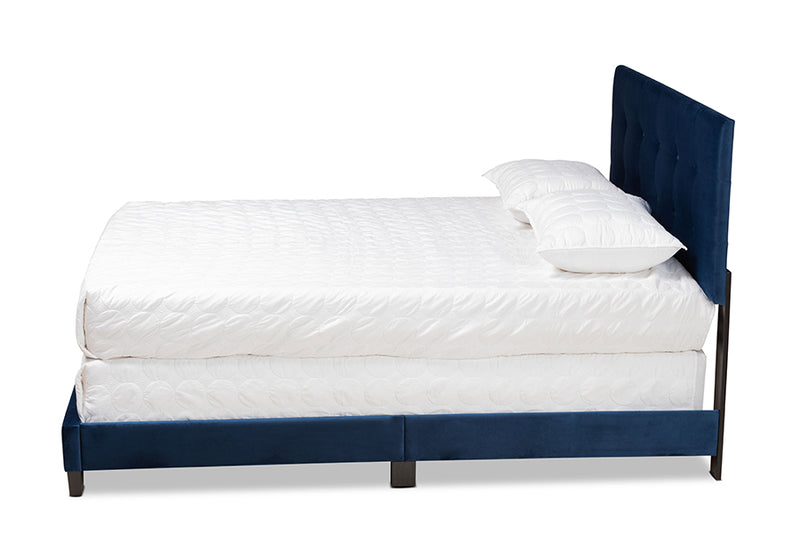 Baxton Studio Caprice Modern and Contemporary Glam Navy Blue Velvet Fabric Upholstered Full Size Panel Bed
