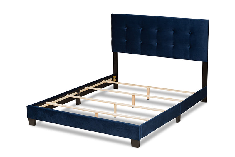 Baxton Studio Caprice Modern and Contemporary Glam Navy Blue Velvet Fabric Upholstered Full Size Panel Bed