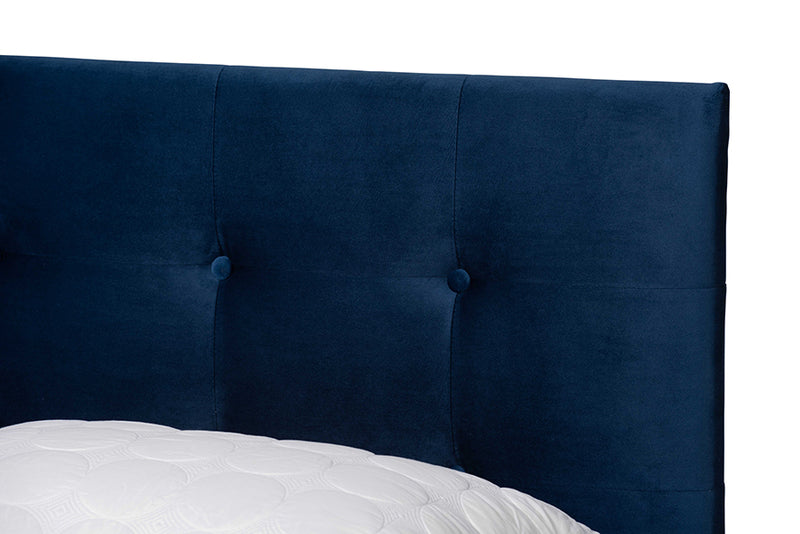 Baxton Studio Caprice Modern and Contemporary Glam Navy Blue Velvet Fabric Upholstered Full Size Panel Bed