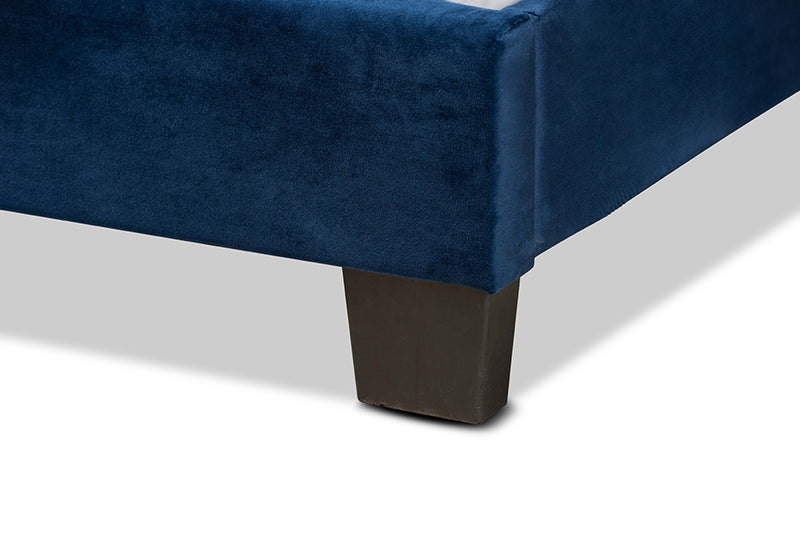 Baxton Studio Caprice Modern and Contemporary Glam Navy Blue Velvet Fabric Upholstered Queen Size Panel Bed