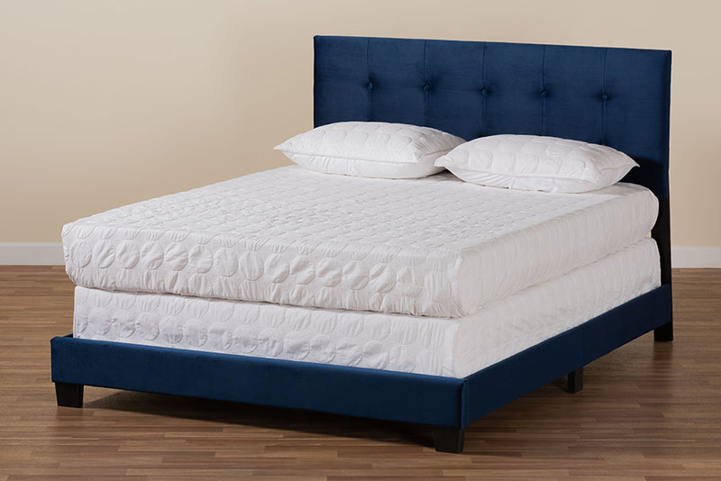 Baxton Studio Caprice Modern and Contemporary Glam Navy Blue Velvet Fabric Upholstered Full Size Panel Bed