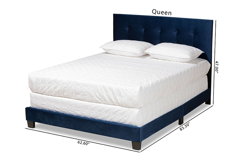 Baxton Studio Caprice Modern and Contemporary Glam Navy Blue Velvet Fabric Upholstered Queen Size Panel Bed