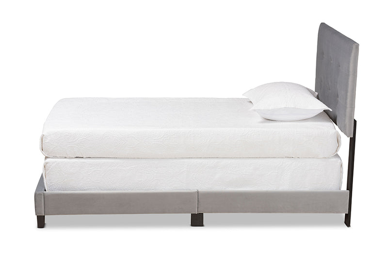 Baxton Studio Caprice Modern and Contemporary Glam Grey Velvet Fabric Upholstered Twin Size Panel Bed