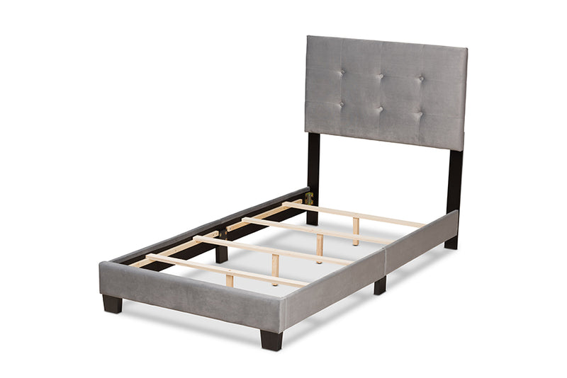 Baxton Studio Caprice Modern and Contemporary Glam Grey Velvet Fabric Upholstered Twin Size Panel Bed