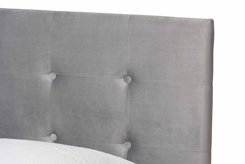 Baxton Studio Caprice Modern and Contemporary Glam Grey Velvet Fabric Upholstered Twin Size Panel Bed