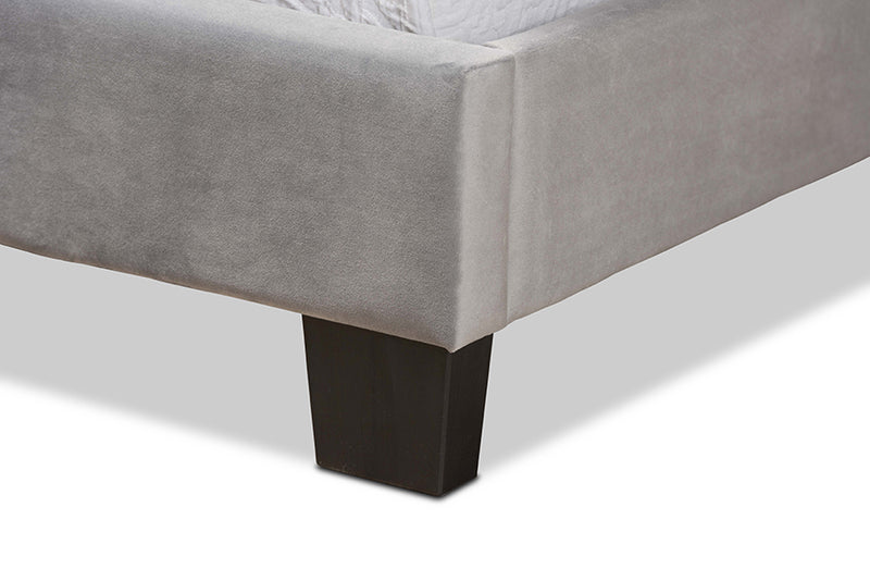 Baxton Studio Caprice Modern and Contemporary Glam Grey Velvet Fabric Upholstered Twin Size Panel Bed
