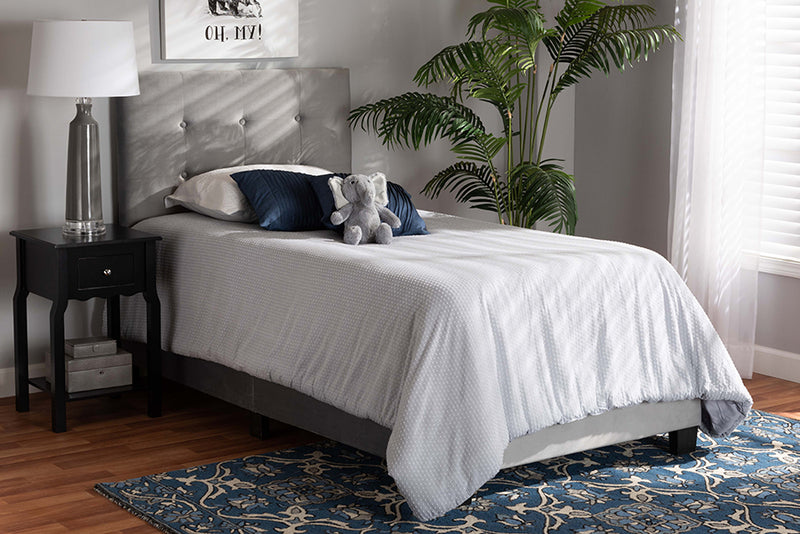 Baxton Studio Caprice Modern and Contemporary Glam Grey Velvet Fabric Upholstered Twin Size Panel Bed