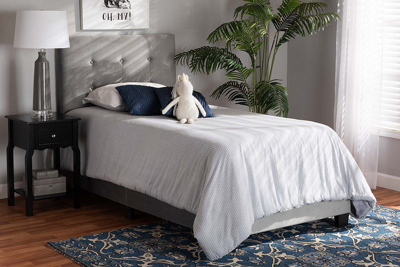 Baxton Studio Caprice Modern and Contemporary Glam Grey Velvet Fabric Upholstered Twin Size Panel Bed