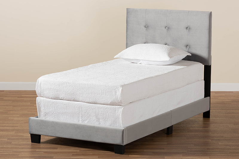 Baxton Studio Caprice Modern and Contemporary Glam Grey Velvet Fabric Upholstered Twin Size Panel Bed